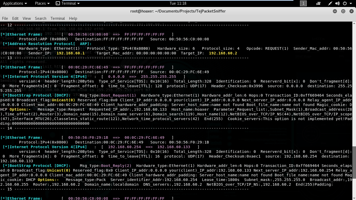 GitHub It is a command line python network sniffer
